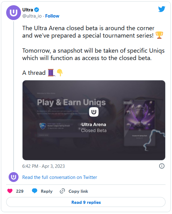 Annonce Twitter Ultra Arena