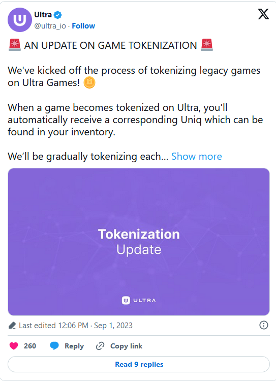 game tokenization update